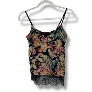 Love Sam Anthropologie Floral Button Front Black Lace Tank Top Cami XS